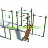 Скамья для пресса, лестницей, пять турников, брусья, кольца, канат СК-7.31